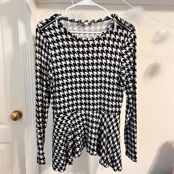 REMOVING SOON FINAL PRICE Michael Michael Kors Blouse Long Sleeve Houndstooth - Picture 1 of 9